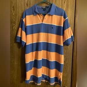 Vintage Polo Shirt Ralph Lauren Mens XLG Big Stripes Orange Blue Colorful Y2k